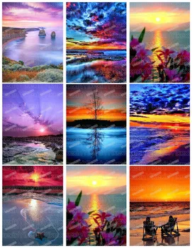 

Diamond Painting Full Drill circular Landscape 5D DIY Diamond Embroidery Seaside Sunset Picture Of Rhinestone Sunrise