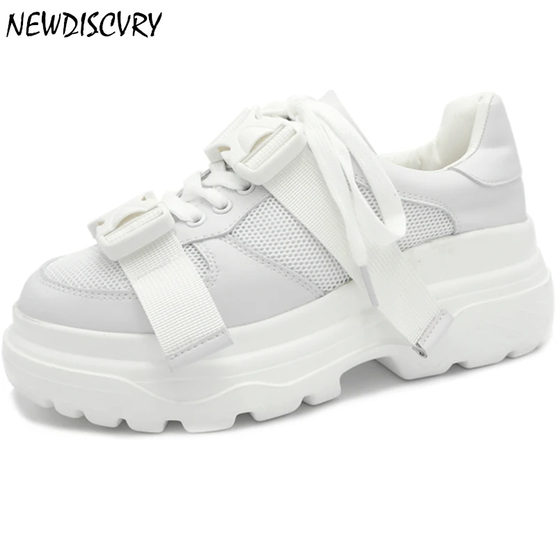 

NEWDISCVRY Genuine Leather Platform Sneakers Women 2019 Fashion Chunky Walking Women's Dad Trainers Woman Shoes Plus Size 42