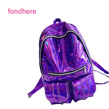 

fondhere fashion backpack men's and women's shoulder bag bag holographic laser backpack travel holographic bag