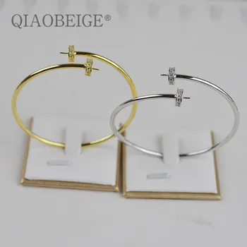 

QIAOBEIGE 2pcs/lot New Classic Brand Pure 925 Sterling Silver Double pearl Accessory For Women thick Solid&hollow Bangle Party