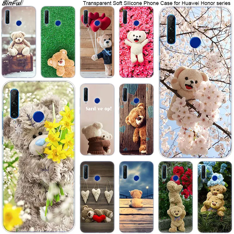 

Cute gift teddy bear Soft Silicone Phone Case for Huawei Honor 20 20i 10 9 8 Lite 8X 8C 8A 8S 7S 7A Pro View 20 Fashion Cover
