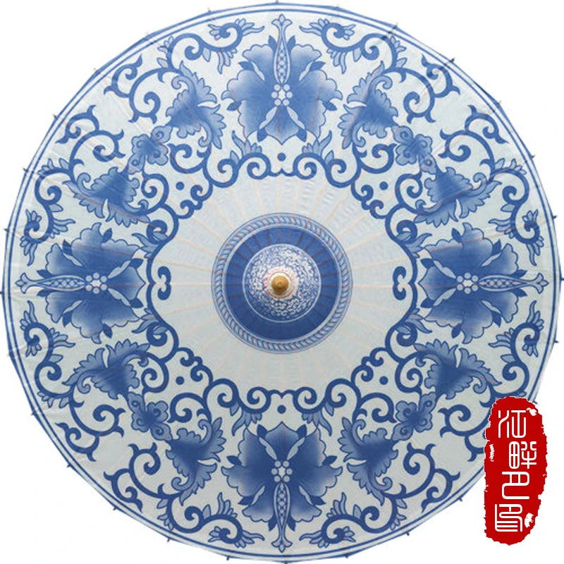 

Chinese Blue and White Flower Paper Umbrella Women Traditional Dance Parasol Japanese Oil Paper Props paraguas