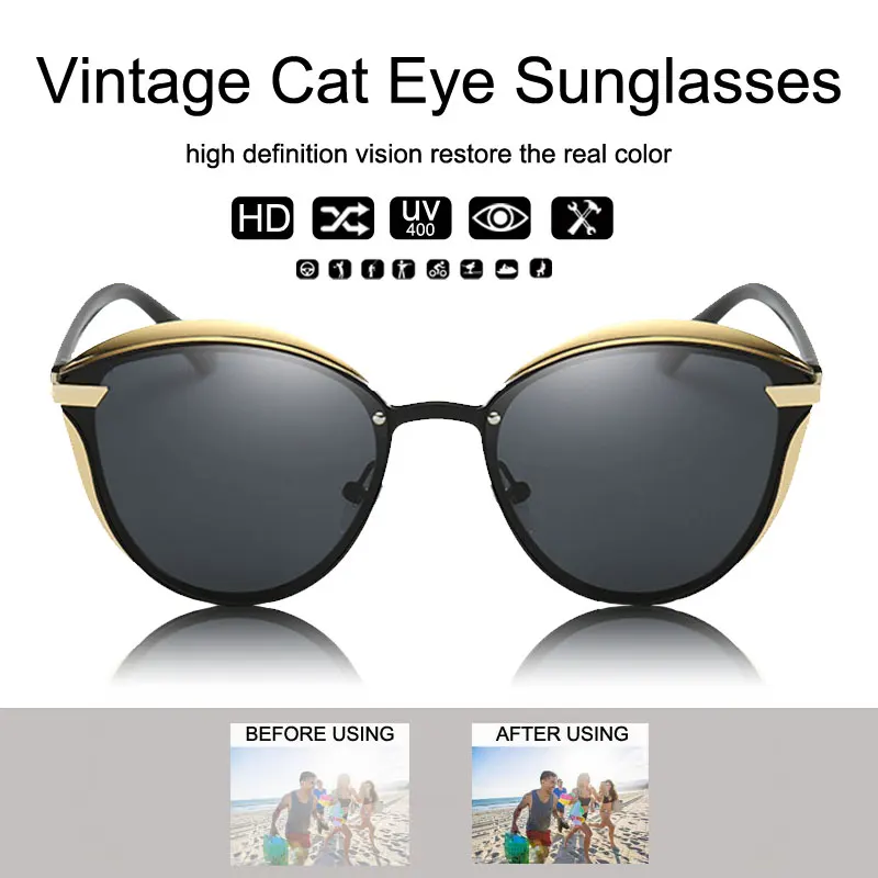 MYMARCH Brand Design Cat Eye Sunglasses Women Polarized Luxury Alloy Frame+TR90 Sun Glasses Fashion Retro Oculos De Sol Gafas