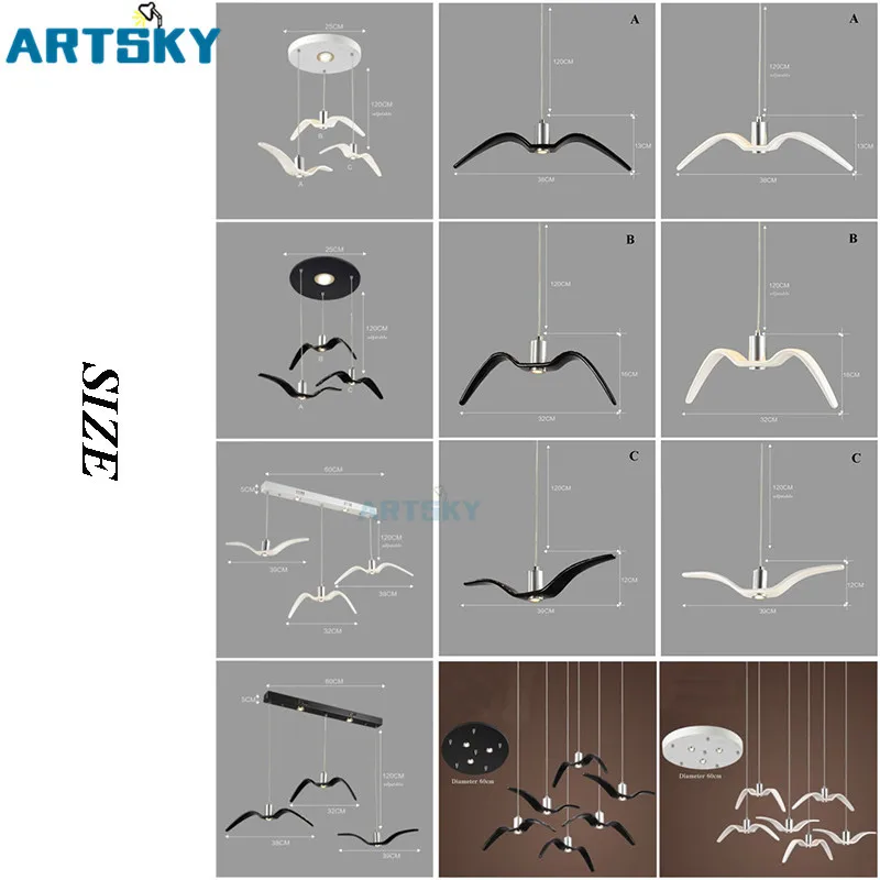 Подвеска из смолы, Чайка, светодиодные подвесные светильники, черный и белый цвета, индивидуальная форма, барная Подвесная лампа для