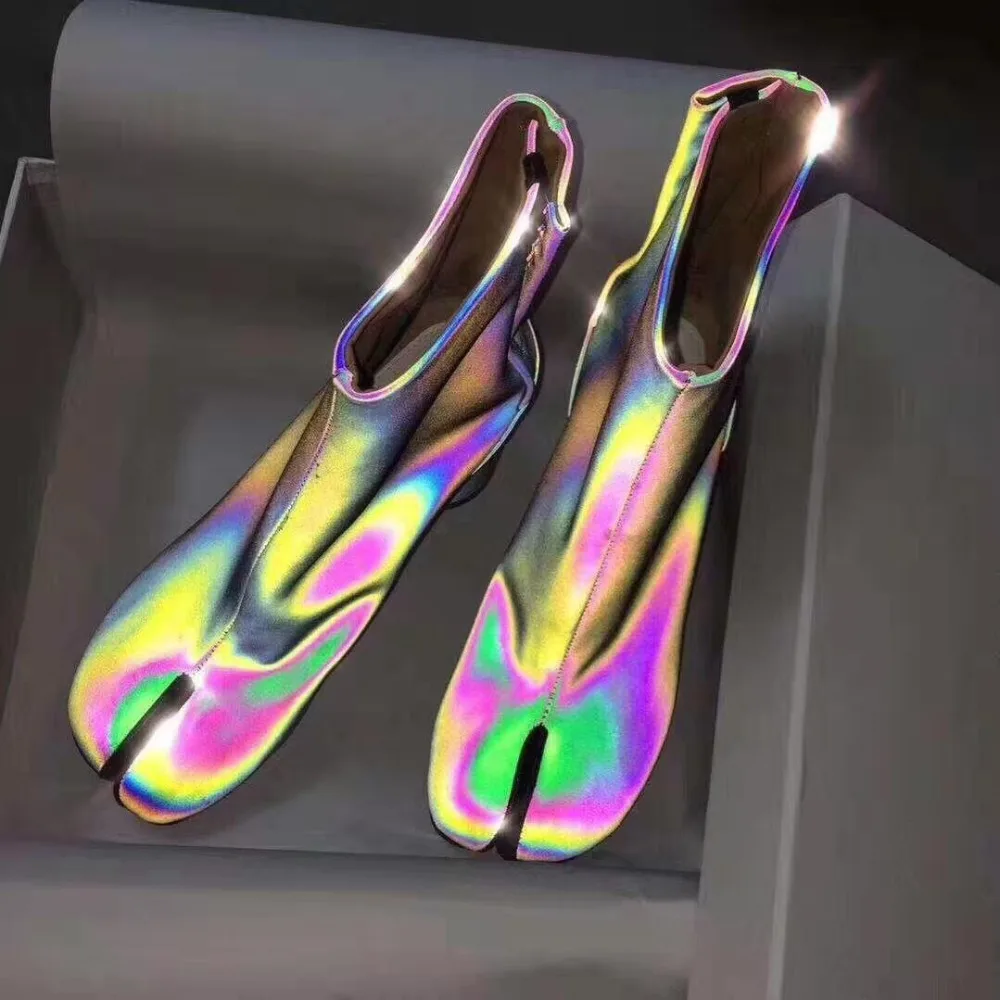 

Apart Toe Ankle Boots Street Style Woman Boots Slip-on Women Shiny Short Botas Square Heel Waterproof High Heels Plus Size