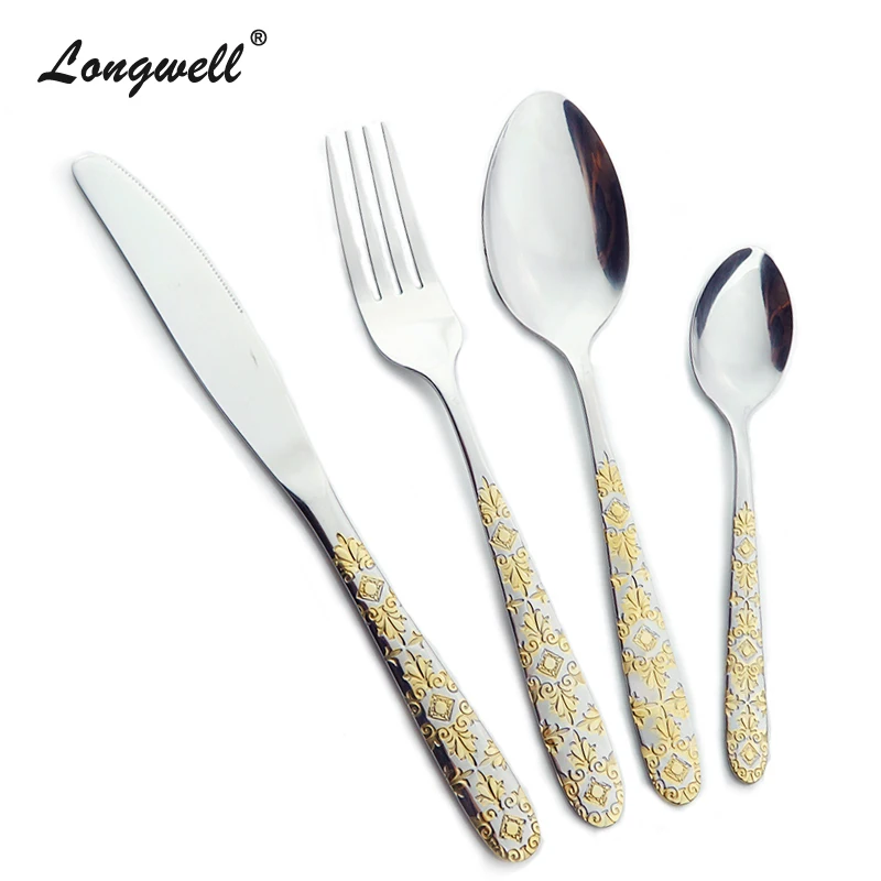 Quality Stainless Steel Cutlery Set Gold Plated Dinnerware Sets 24 Pieces Fork Knife Set Exquisite Western
