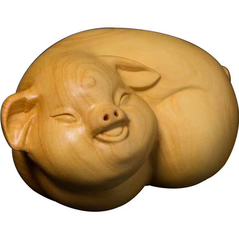 

Wood lucky pig statue carving sculpture Zodiac hog anilmals home decoration craft figurine wood Decoration miniatura