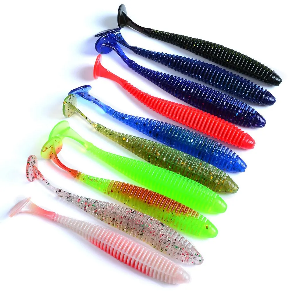 

10 PCS 2.4g/8.5cm Artificial Soft T-Tail Japan Shad Worm Swim Fishing Lure Jig Head Fly Fishing Silicon Rubber Fish Fishing