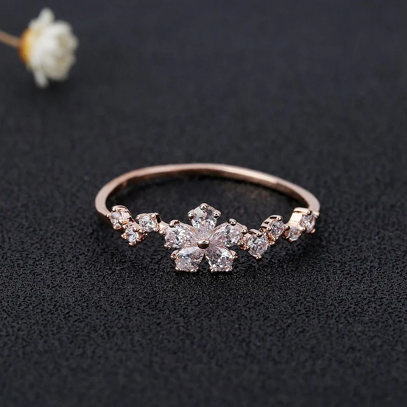 MIGGA тонкое объемное освещение кольцо с цветком из циркона для женщин розовое золото цвет CZ камень Bague ювелирные изделия