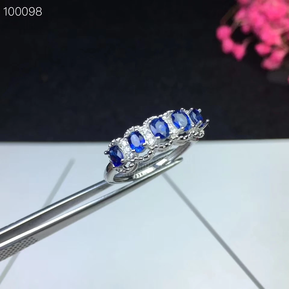 

Fashion Row Luxurious grace Natural Blue sapphire gem Ring S925 Silver Natural Gemstone Ring Women's wedding gift fine Jewelry