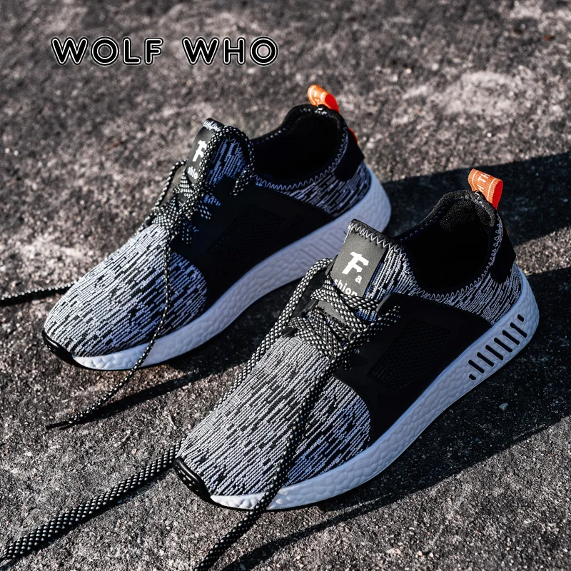 

WOLF WHO 2019 New Male Gray Red Black Fly Weave Sneakers Men Plus Size Light Casual Shoes Brand Designer Tenis Masculino X-113