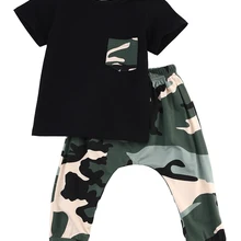 Детские модные летние комплекты детской одежды для мальчиков камуфляжные спортивные костюмы из 2 предметов с бантом летний комплект одежды для мальчиков и девочек