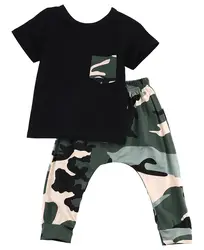 2016 детские модные летние комплекты детской одежды для мальчиков камуфляжные спортивные костюмы из 2 предметов с бантом летний комплект