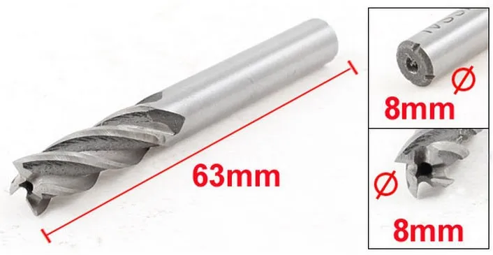 Прямые хвостовик 4 Флейта HSS концевых Измельчители 8 мм x 8 мм x 19 мм x 63 мм 5 шт