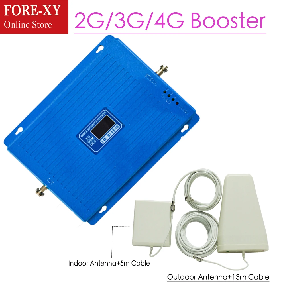 

HOT 2G 3G 4G Tri Band Cellular Signal Amplifier GSM900 4G DCS LTE1800 3G WCDMA 2100mhz Cell Phone Signal Booster 70dB Repeater