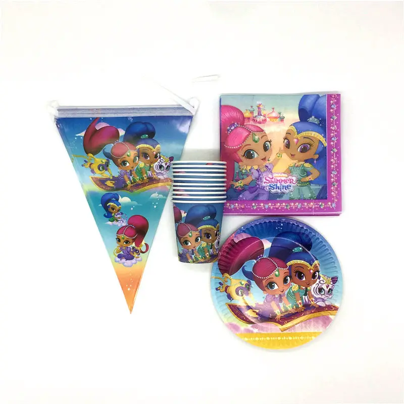 

Shimmer Shine Disposable Tableware Cup Plate Wedding Baby Shower Banners Kid Favors Birthday Decoration Set Supply 80Pcs/Lot