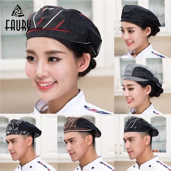 

10Pc/Lot Women Cafe Bakery Hotel Waitress Mesh Patchwork Breathable Work Caps Chef Restaurant Kitchen Cook Hat Beret Forward Cap