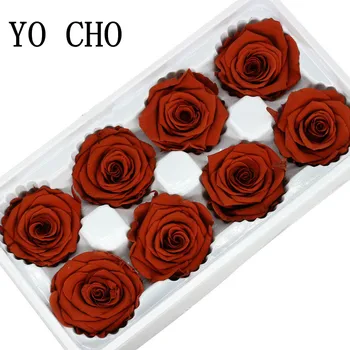 

YO CHO 8pcs Preserved Eternal Roses Heads In box High Quality Dry Natural Fresh Flowers Forever Rose newyear Valentine's Gift