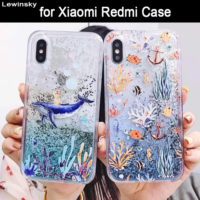 

Cartoon Whale Coral Dynamic Liquid Quicksand Glitter Case For Xiaomi Mi 8 A2 6X A1 5X Mix 2S Redmi 5 plus Note 5 pro Cover Coque