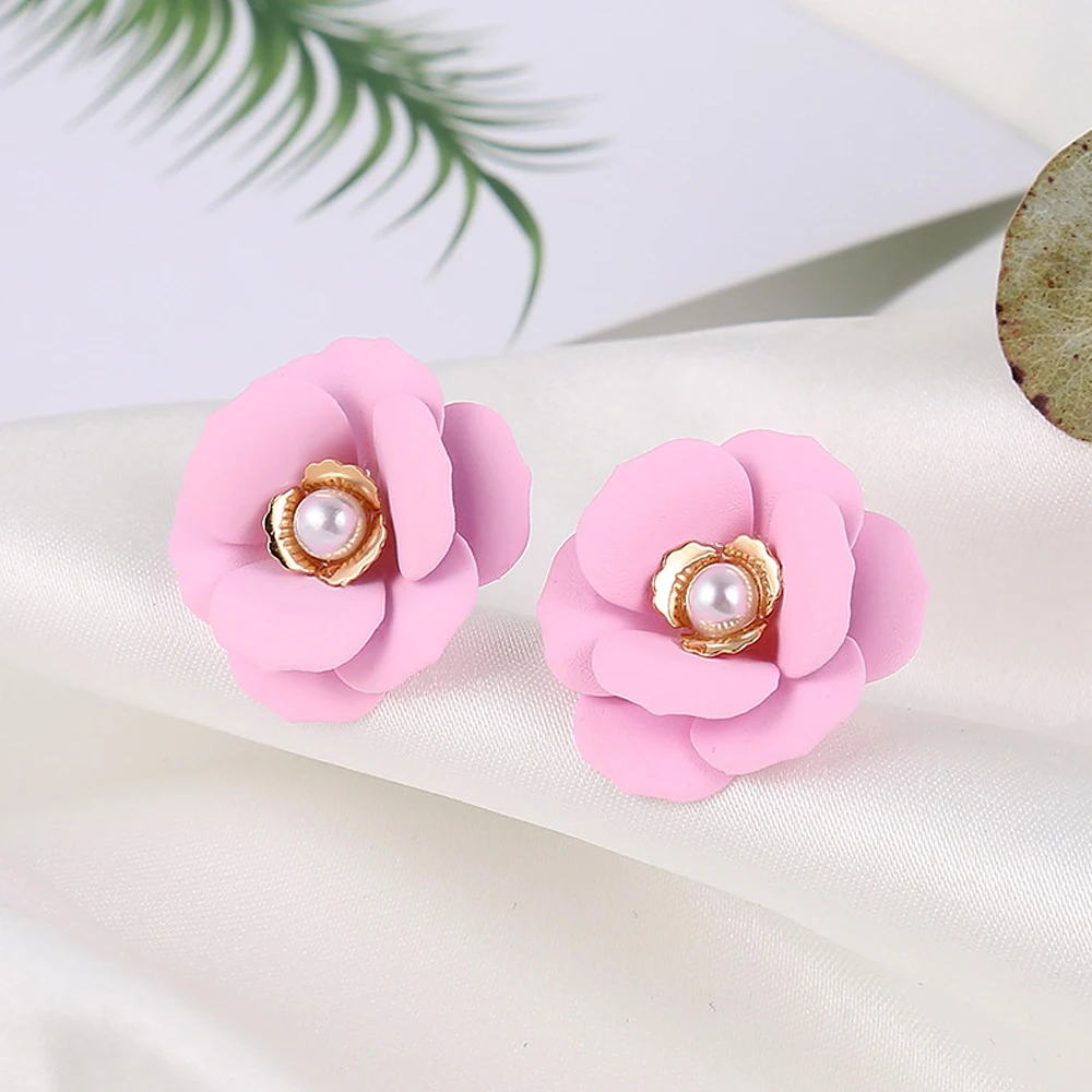 

Fashion girl color rose flower earrings temperament wild Simple earrings 1 Pair