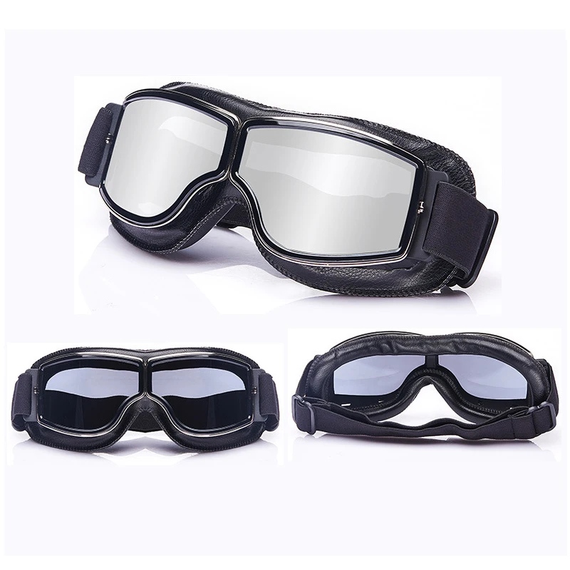 

Latest Vintage Leather Motorcycle Goggles Collapsible Goggles Vintage Motorcycle Glasses Jet Pilot 4 Color Sunglasses