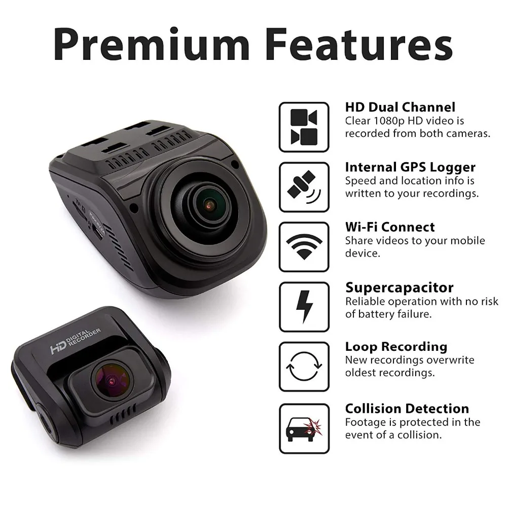 Rexing V1P Pro Dual 1080p Full HD передний и задний 170 градусов широкоугольный Wi-Fi автомобильный видеорегистратор со встроенным gps регистратором