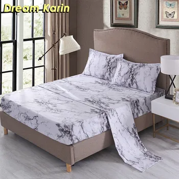 

Simple Nordic King Bedding Set Black Flat Sheet Morble Texture Fitted bed sheets with Pillow case Twin Queen Bedclothes 3/4 pcs
