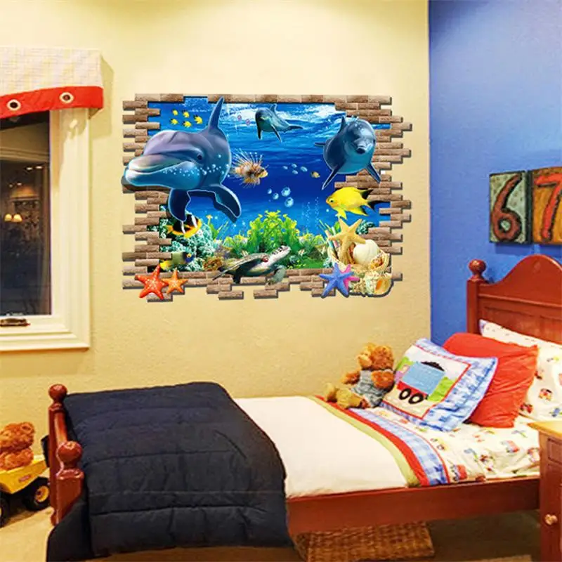 3d эффект аквариума, морской Кит, рыба, Наклейки на стены для детской комнаты, домашний декор, ПВХ наклейки на стену, сделай сам, обои, декоративная Фреска, искусство