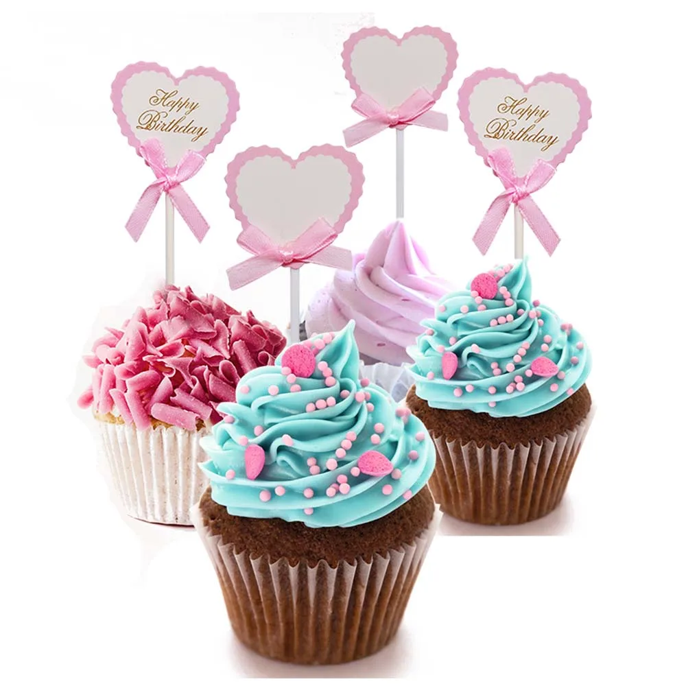 

9pcs Bowknot Sunflower Happy Birthday Cake Topper Paperboard Flag for Birthday Baby Shower Kids Party Favor Decoration Mini Flag