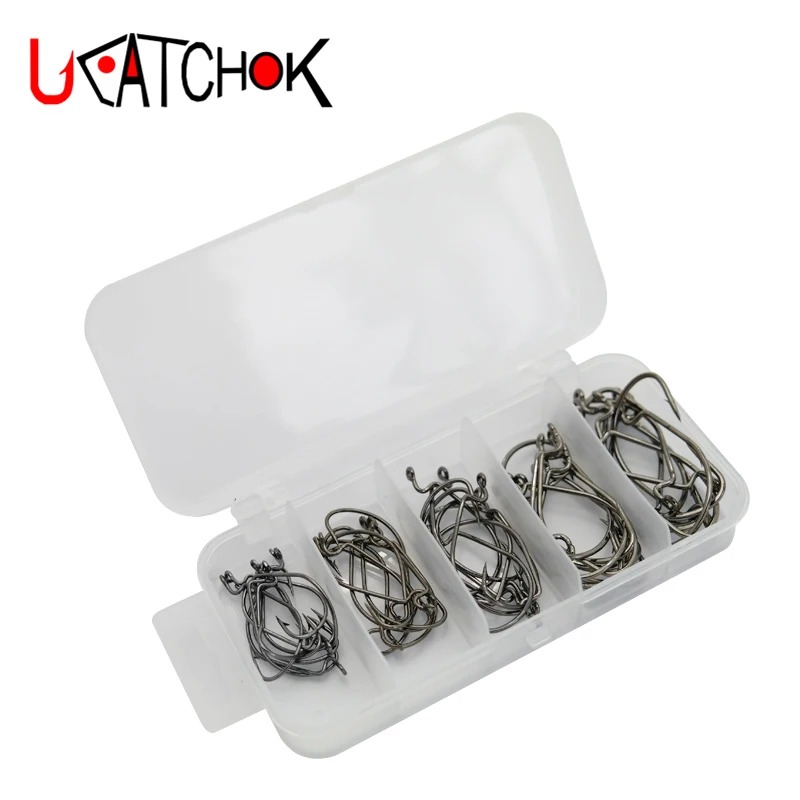 50pcs/set Hook Box Kit Crank Hook Lure Fishing Texas Rig Hook Essential