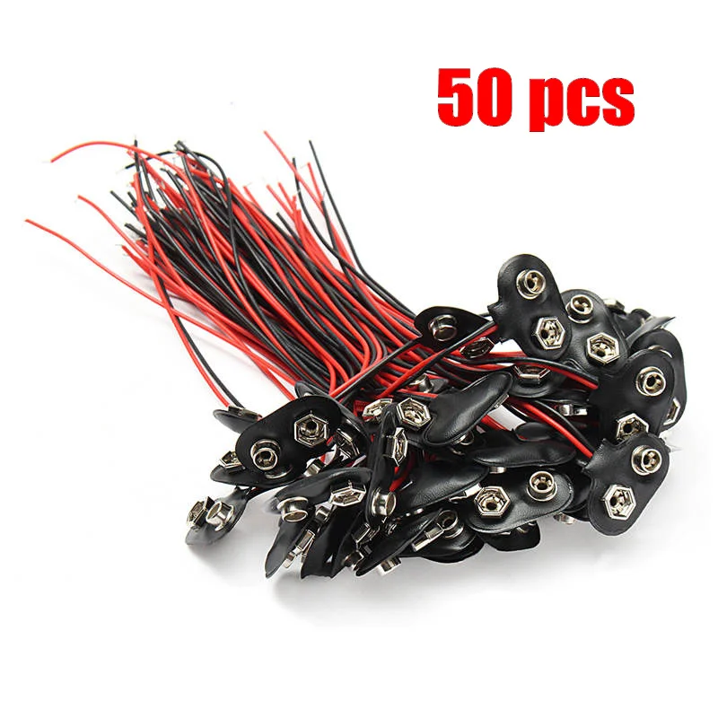 HOT 50Pcs 145mm 9V Battery Connector Snap Clip T Style Cable Wire Lead