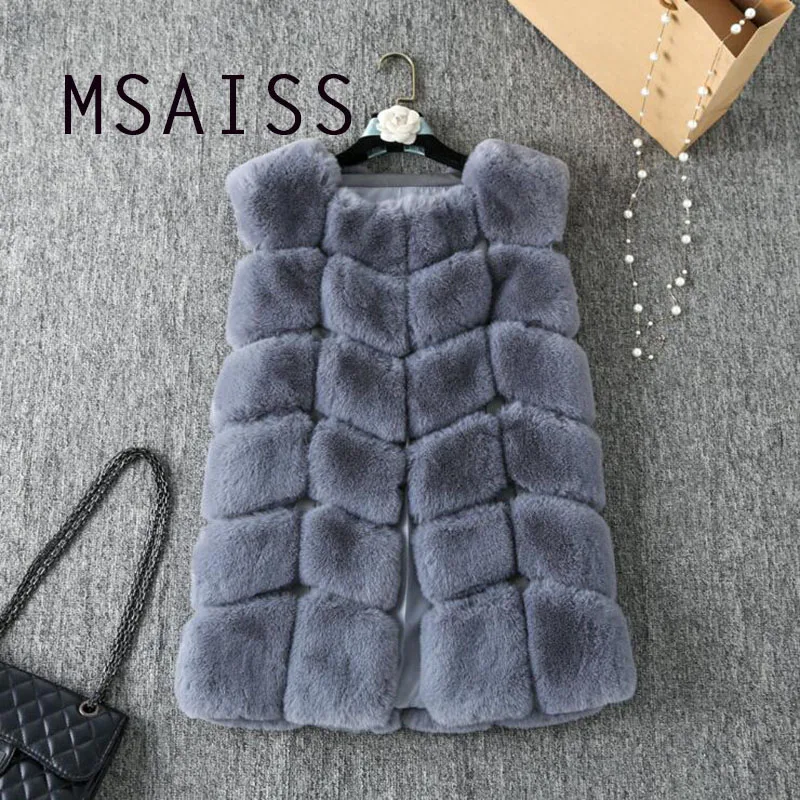 Женская Шуба из кроличьего меха MSAISS теплая клетчатая шуба искусственной кожи с