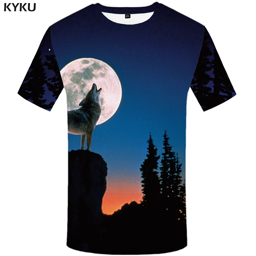 Kyku бренда Wolf футболка Для женщин Moon Топы корректирующие джунгли плюс Размеры