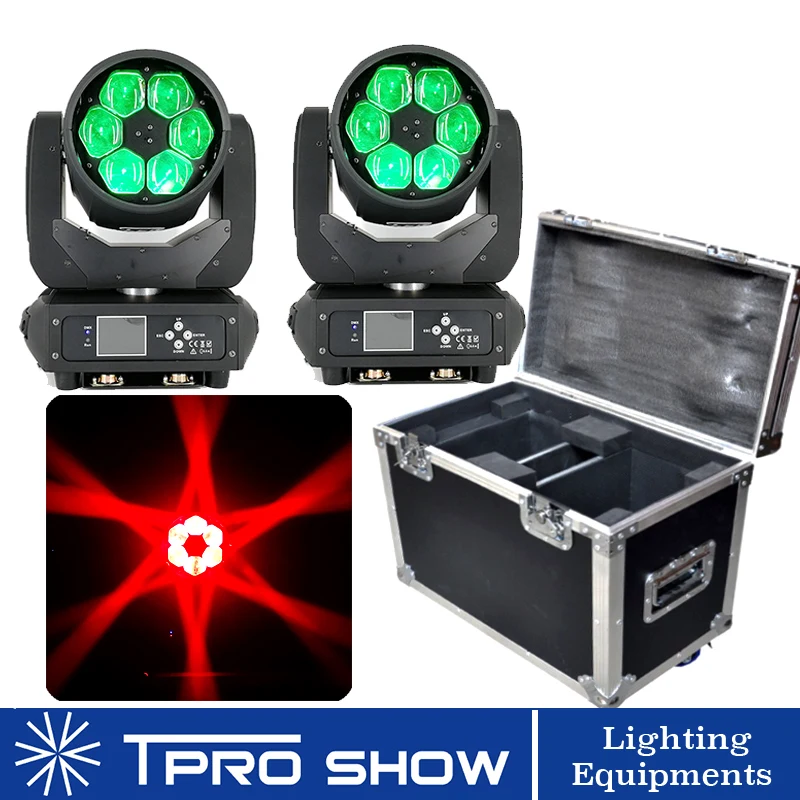 2 MovingHead 1 чехол для полета 6x40 Вт Луч движущаяся головка RGBW LED Lyre Zoom Wash Bee освещение
