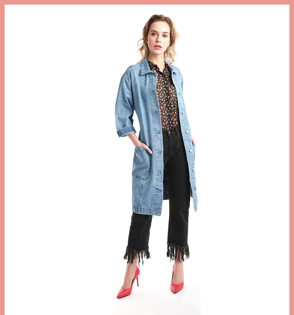 Осенне-зимняя женская джинсовая модная куртка, Повседневная Длинная ветровка с длинным рукавом, потертая Синяя Женская куртка ZS002FJKAA2