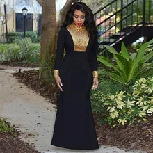 Sexy Arabic Mermaid Evening Dresses Long Sleeve Black and Gold Beaded Moroccan Kaftan Islamic Abaya Muslim Prom Dress Vestidos