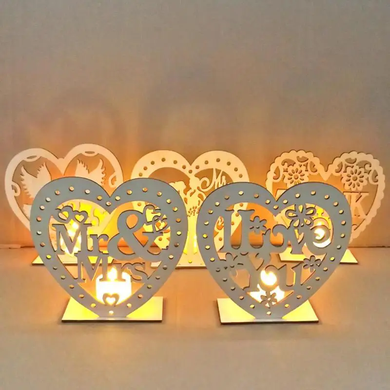 

Wedding Heart Wooden Mr Mrs Table Decoration Pendant LED Candle Light Marriage Party Decor Supplies Fashion Gifts