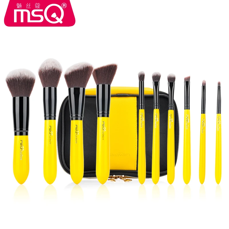 MSQ 10PCS Professional Makeup Brush Set Beauty Tools Powder Eye Shadow Blending Foundation Lemon Yellow Cosmetics