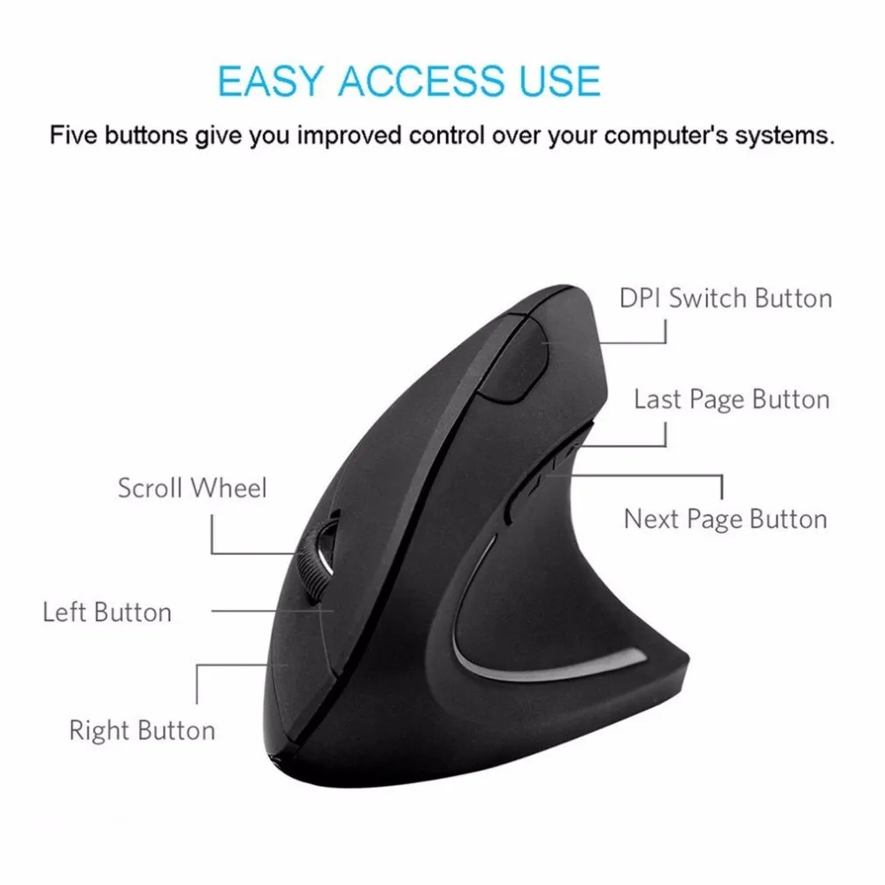 Wireless Ergonomic Vertical Mouse 2.4G 6 Button Mice 1000 DPI Computer USB Optical Mouse for PC Laptop Office Wireless Ergonomic Vertical Mouse 2.4G 6 Button Mice 1000 DPI Computer USB Optical Mouse for PC Laptop Office