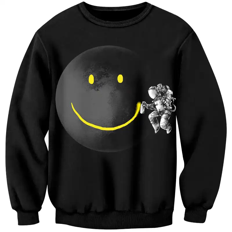 color block smile face printed round neck long sleeve hoodie