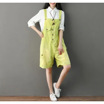

Womens Denim Suspenders Jumpsuits Rompers Overalls Dungarees Body Short Loose Big Large Casual Thin for Spring Summer A09111136