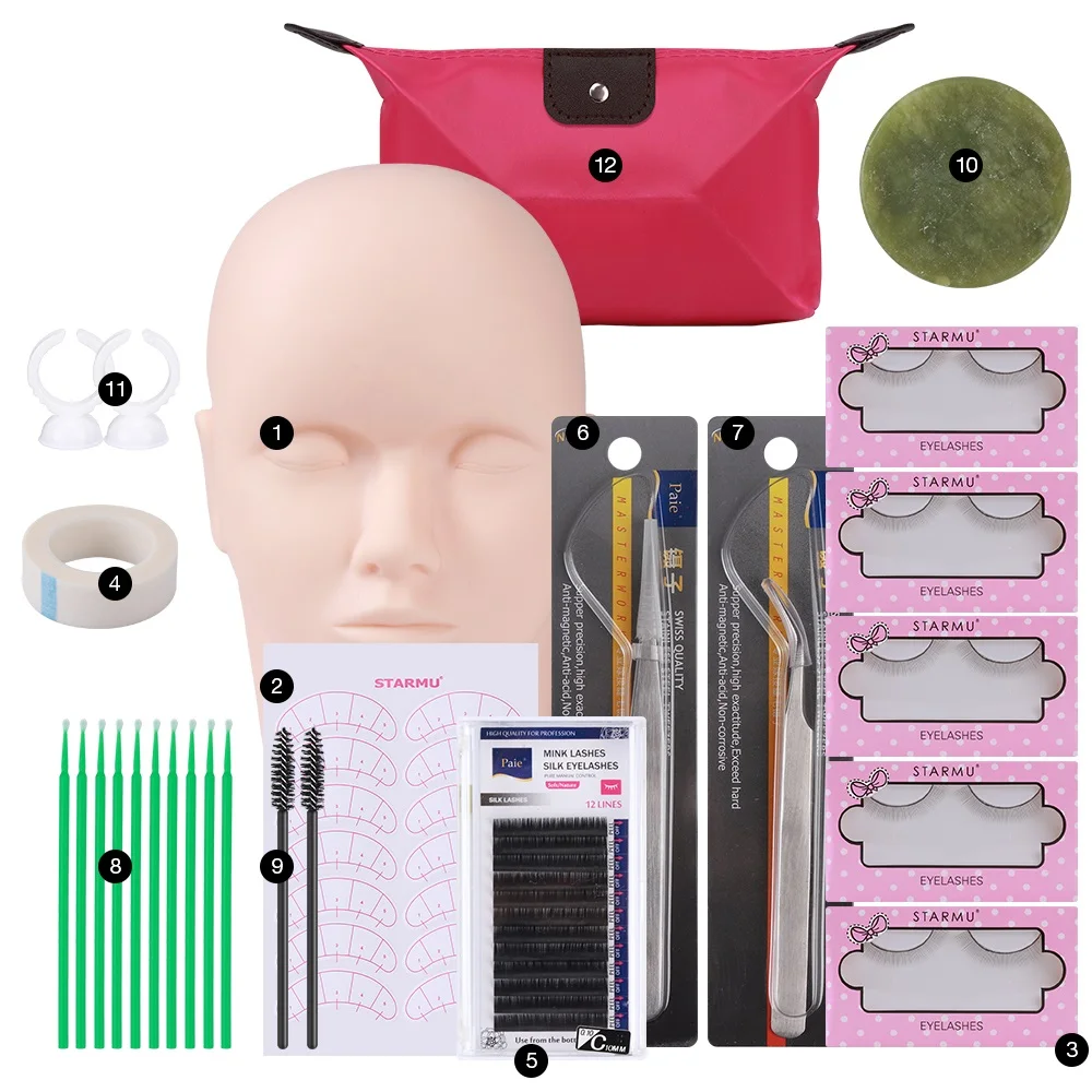 Kit de Ferramentas Profissional Maquiagem Cabeça Formação Modelo Cílios Postiços Extensão Prática Silicone Manequim 12 Pçs - Set 5 Profissional 12 pçs set kit de ferramentas