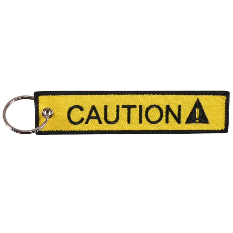 Предостережение брелок Вышивка Черная буква Желтый брелок кольцо для автомобилей и мотоциклов ткань на заказ цепь для ключей брелок ювелирные изделия