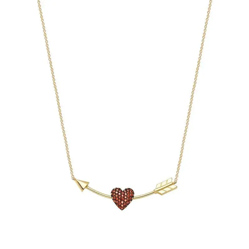 

Fits Monaco Jewelry Women Party Gift Jewelry Charm 925 Sterling Silver Zircon Heart Clavicle Chain Small Red Heart Necklace
