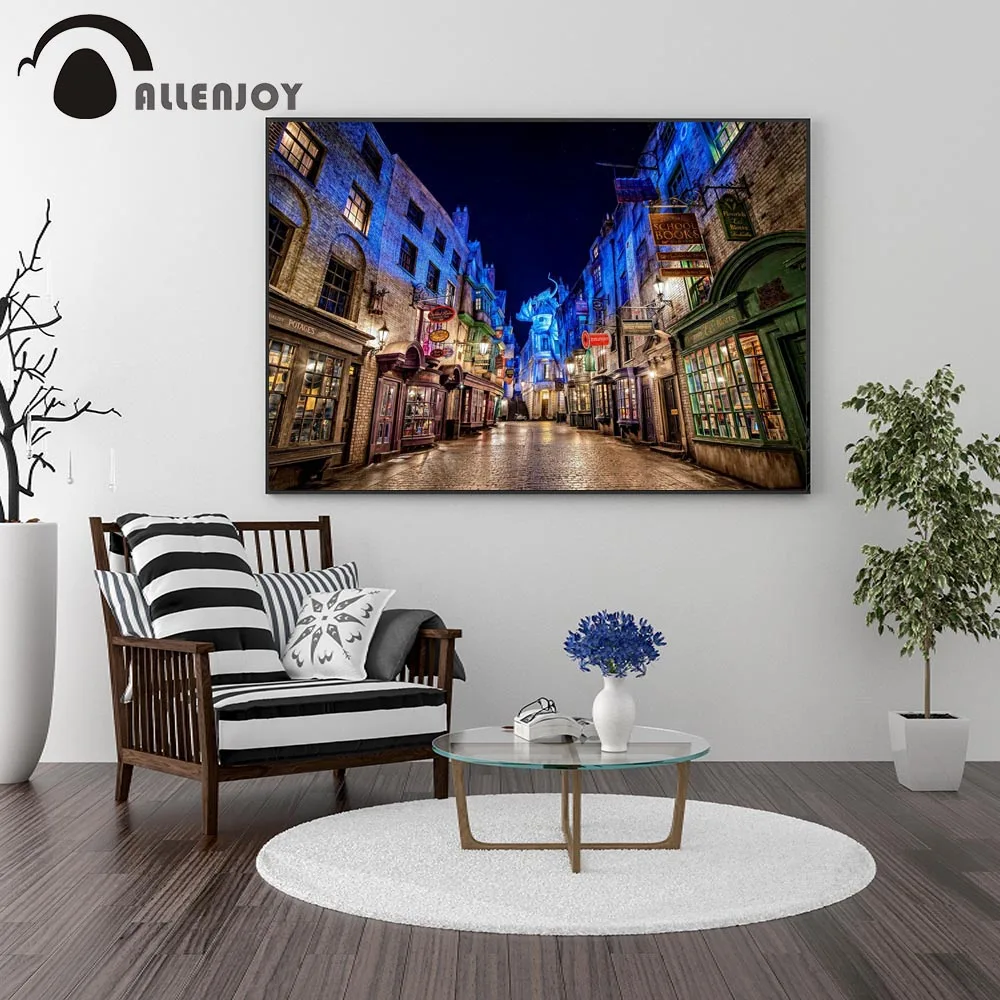 

Allenjoy Diagon Alley Canvas Paintings Night View Street Shops Stone Road Posters and Prints Vintage Pictures Wall Charts Photo