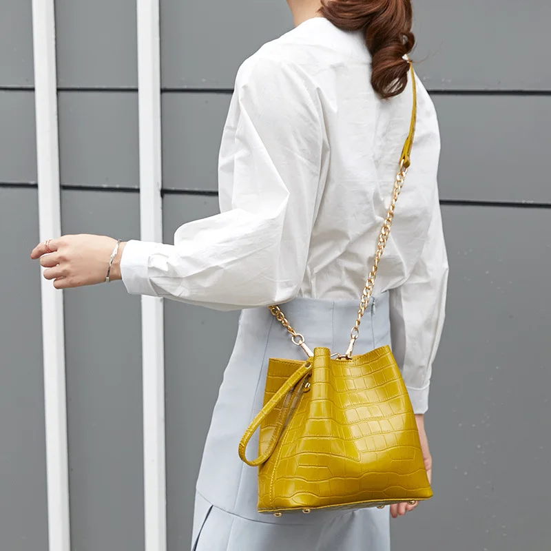 Ladies Hand Bag Yellow Bucket Bags Alligator Leather Women Bag Handbags Famous Brands Summer Beach Bags 2019 Sac  Seau Femme