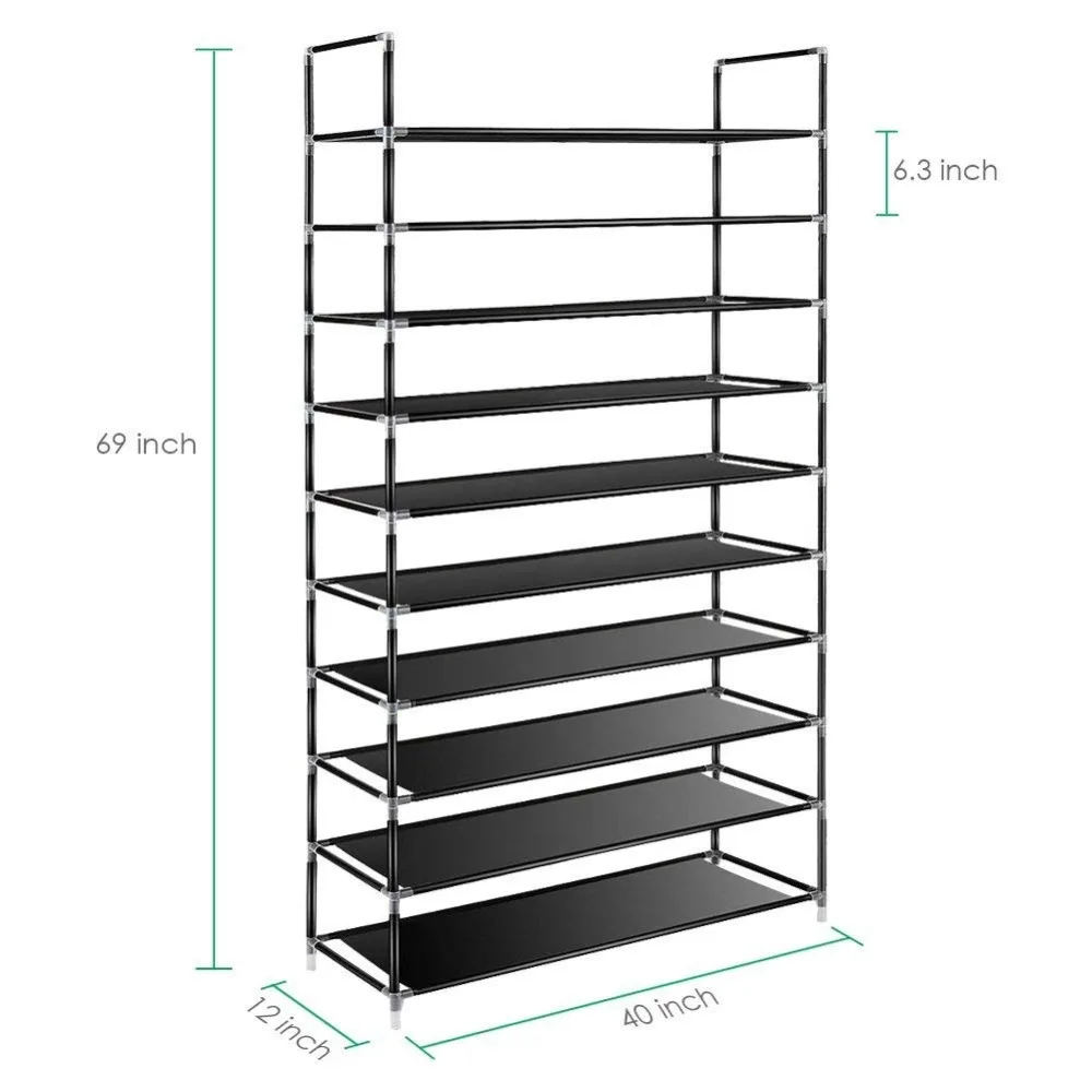 10 Tier Large Simple Shoe Rack Non woven Fabric Assembled Iron Storage Closet Durable Shelf Furniture Hallway Shoe Organizer