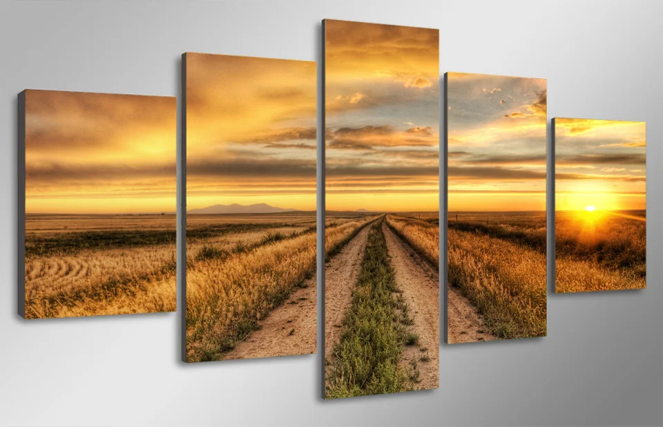 Promotion Modern Abstract Country Road Canvas Painting 5Pcs Unframed ...