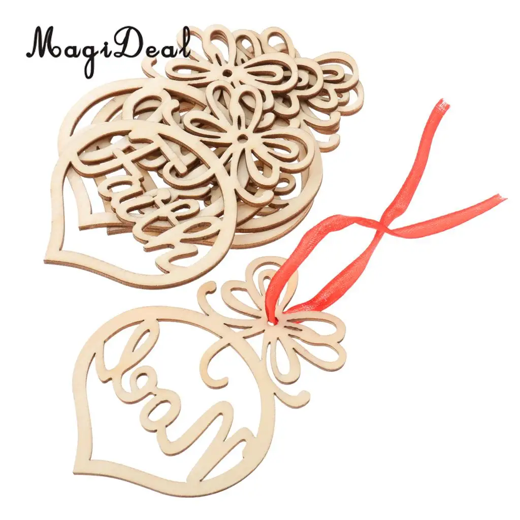 MagiDeal Beautiful Set of 6Pcs Wooden MDF Faith Noel Tags With String DIY Craft  for Christmas Garlands Scrapbooking Decoration