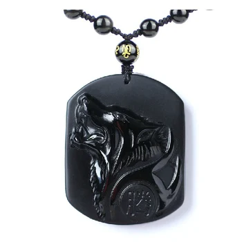 

Obsidian Stone Wolf Design Pendant Necklace,hip-hop Wolf Totem Pendant Jewelry For Wolves Lover